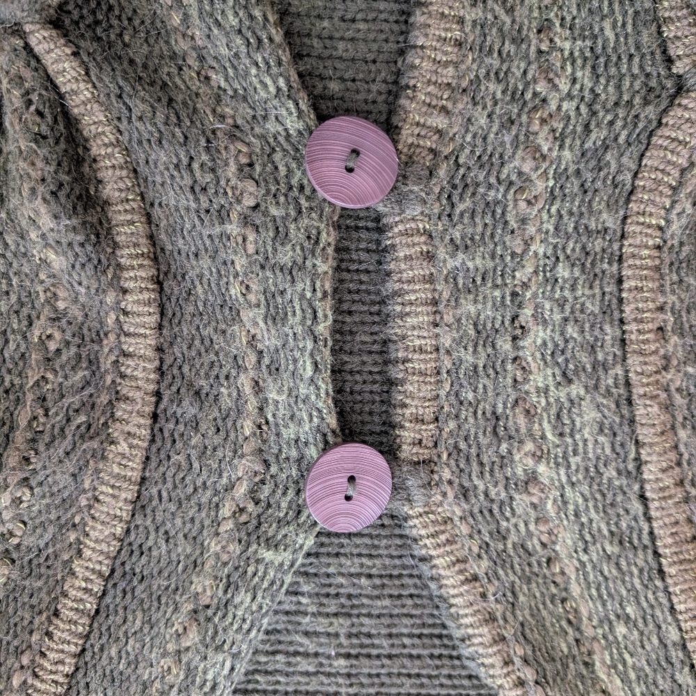 Y2K WHIMSYGOTH Fairycore Green Knit Big Button Cardigan Sweater - Picture 4 of 9